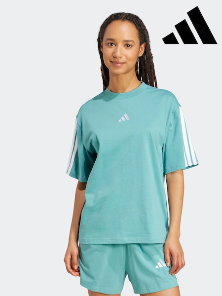 adidas Green Essentials 3-Stripes Boyfriend 100% Cotton T-Shirt (AR2470) | £23