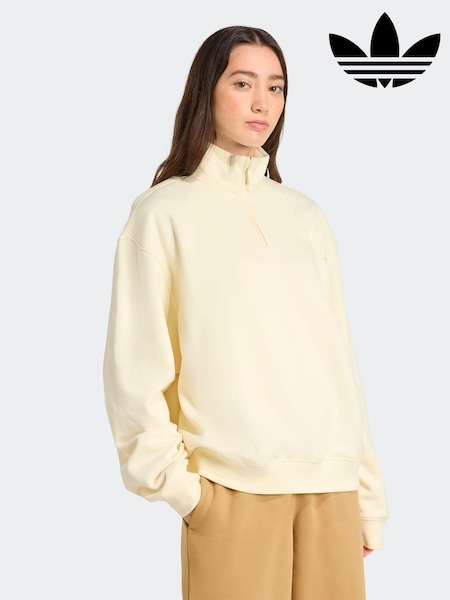 adidas Originals Cream Essentials Linear Oversizez 1/4 Zip Sweatshirt (AR2623) | £50