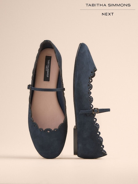 Navy Tabitha Simmons x Next Elfie Leather Scalloped Mary Jane Shoes (AR2655) | £68