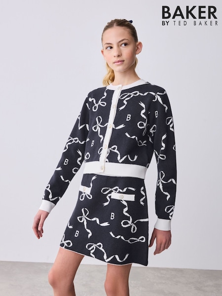 Baker by Ted Baker Navy 2 Piece Bow Knitted Cardigan & Skirt Set (AR2770) | £40 - £45
