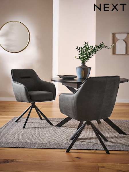 Grey Hamilton Arm Swivel Monza Faux Leather Dining Chairs (AR2785) | £360