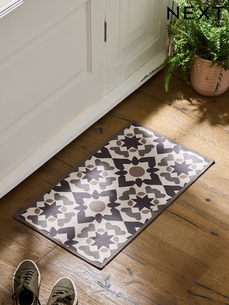 Set of 2 Chocolate Brown Washable Geometric Tile Doormats (AR2853) | £14 - £24