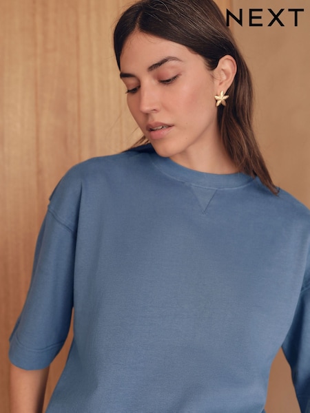 Blue Oversized 100% Cotton Short Sleeve Soft Touch Peached Feel Heavyweight T-Shirt (AR2916) | £16