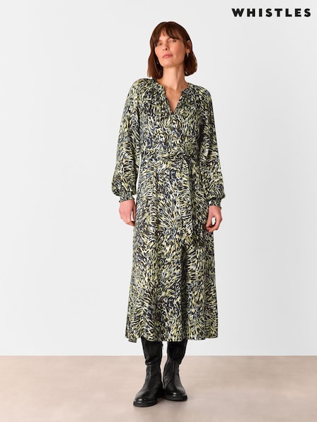 Whistles Green Marlow Leopard Swirl Dress (AR2985) | £169