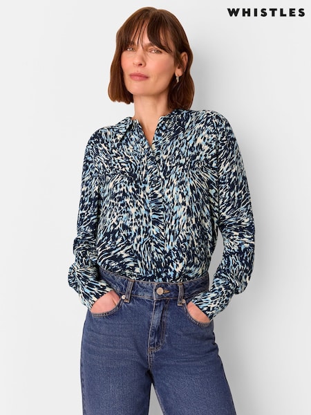 Whistles Blue Leopard Swirl Print Shirt (AR2992) | £69