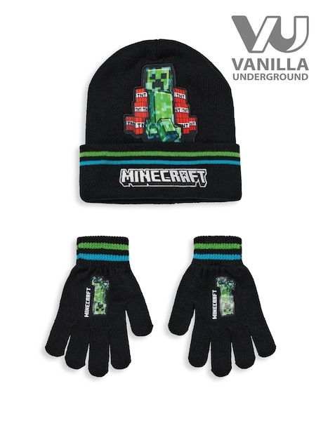 Vanilla Underground Black Boys Minecraft Hat & Gloves Set (AR3020) | £16
