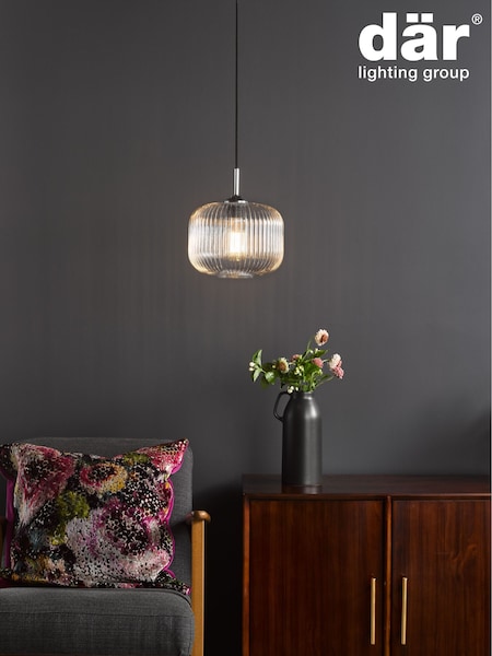 Dar Lighting Ribbed Glass Polished Chrome Demarius Pendant Ceiling Light (AR3038) | £79