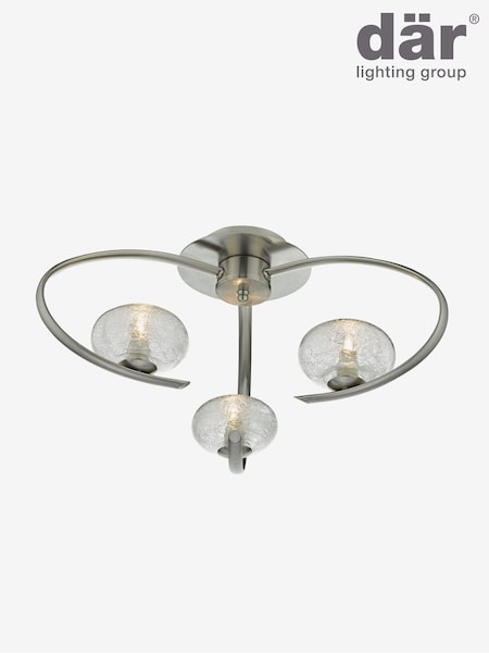 Dar Lighting Satin Chrome Textured Glass Leighton 3 Light Semi Flush Ceiling Light (AR3039) | £105