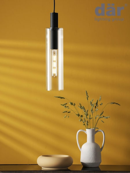 Dar Lighting Satin Black Ribbed Glass Ruben Pendant Ceiling Light (AR3041) | £55