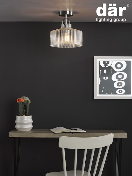 Dar Lighting Satin Nickel Ribbed Glass Lenka Semi Flush Ceiling Light (AR3044) | £56