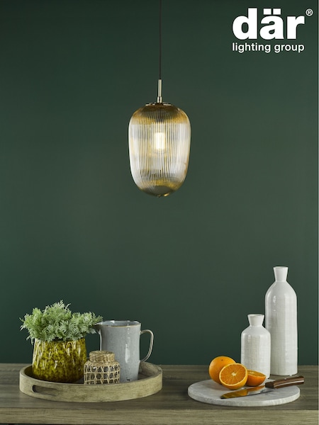 Dar Lighting Brushed Bronze Amber Ribbed Glass Abrielle Pendant Ceiling Light (AR3049) | £85