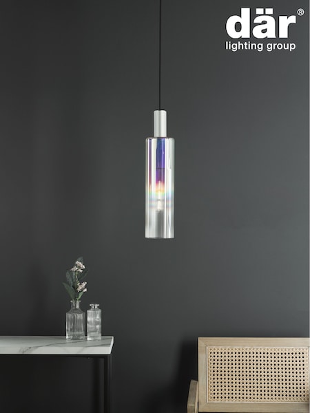 Dar Lighting Satin Silver Iridised Glass Ruben Pendant Ceiling Light (AR3055) | £60