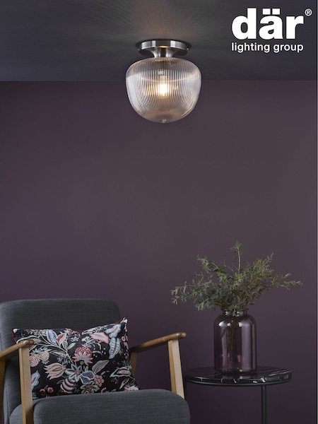 Dar Lighting Brushed Nickel  Ribbed Glass Abrielle Flush Ceiling Light (AR3058) | £85