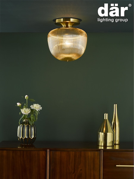 Dar Lighting Brushed Bronze Amber Ribbed Glass Abrielle Flush Ceiling Light (AR3061) | £85