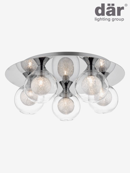 Dar Lighting Polished Chrome Glass Zeke 5 Light Flush Ceiling Light (AR3062) | £115