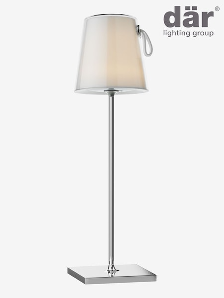 Dar Lighting Polished Chrome White Egor Rechargeable Wireless Table Lamp (AR3067) | £50
