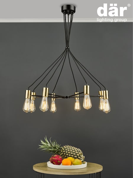 Dar Lighting Satin Black Antique Gold Gabriel 8 Light Pendant Ceiling Light (AR3074) | £130