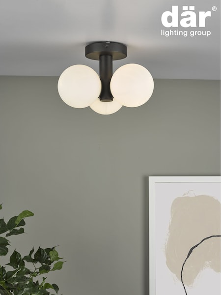 Dar Lighting Matt Black Opal Glass Blake 3 Light Semi Flush Ceiling Light (AR3077) | £100