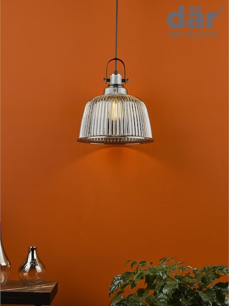 Dar Lighting Smoked Ribbed Glass Polished Chrome Rhode Large Pendant Ceiling Light (AR3080) | £90