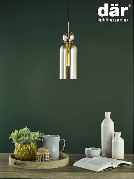 Dar Lighting Brushed Bronze Amber Glass Tao Pendant Ceiling Light (AR3084) | £70