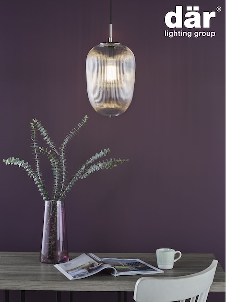Dar Lighting Brushed Nickel Ribbed Glass Abrielle Pendant Ceiling Light (AR3086) | £85