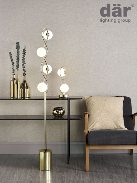 Dar Lighting Polished Gold Opal Glass Lysandra 2 Light Table Lamp (AR3097) | £70