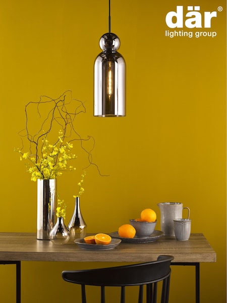 Dar Lighting Matt Black Smoked Glass Tao Pendant Ceiling Light (AR3103) | £70