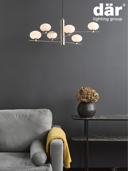 Dar Lighting Satin Nickel Opal Glass Jasper 6 Light Pendant Ceiling Light (AR3105) | £180