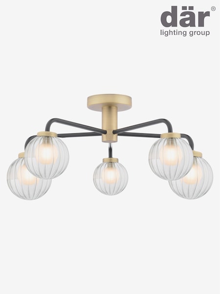 Dar Lighting Matt Black Antique Brass Gibbs 5 Light Semi Flush Ceiling Light (AR3108) | £130