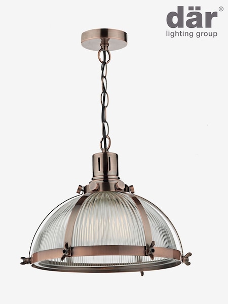 Dar Lighting Antique Copper Ribbed Glass Debut Pendant Ceiling Light (AR3109) | £100