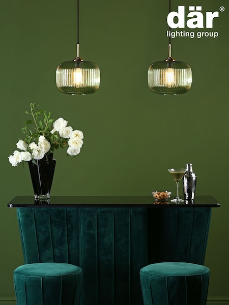 Dar Lighting Green Ribbed Glass Bronze Demarius Pendant Ceiling Light (AR3116) | £79