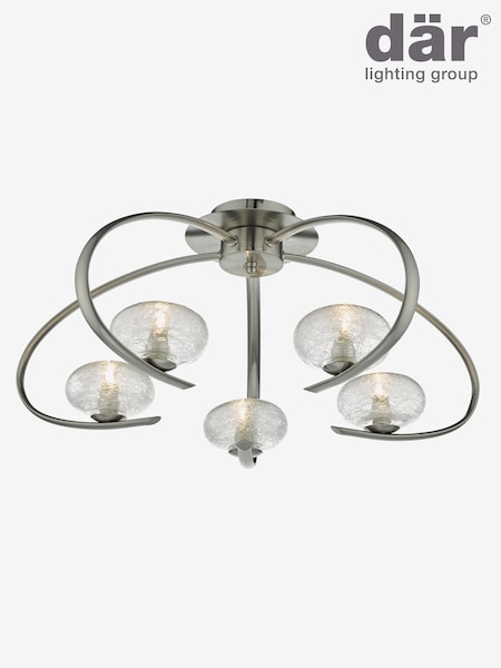 Dar Lighting Satin Chrome Textured Glass Leighton 5 Light Semi Flush Ceiling Light (AR3117) | £175