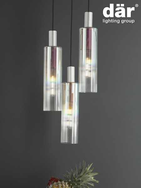 Dar Lighting Satin Silver Iridised Glass Ruben 3 Cluster Pendant Ceiling Light (AR3121) | £160