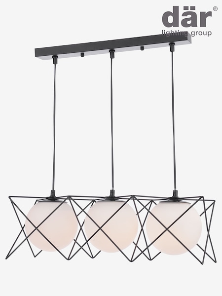 Dar Lighting Matt Black Opal Glass Dreyson 3 Light Bar Pendant Light (AR3127) | £100