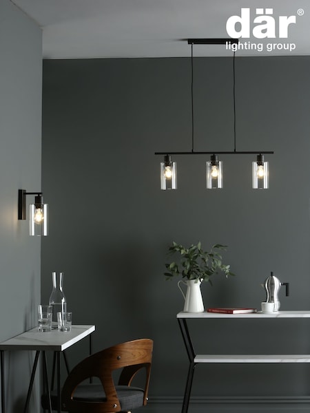 Dar Lighting Matt Black Glass Miu 3 Light Bar Pendant Ceiling Light (AR3132) | £77