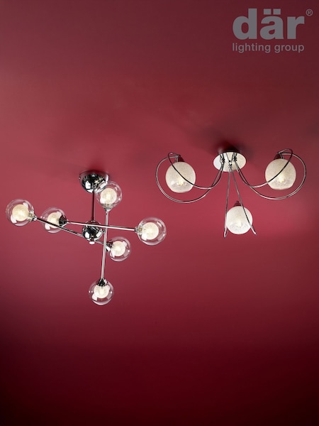 Dar Lighting Polished Chrome Glass Zeke 6 Light Semi Flush Ceiling Light (AR3134) | £140