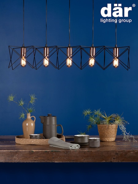 Dar Lighting Matt Black Polished Copper Midi 5 Light Bar Pendant Ceiling Light (AR3142) | £132.50