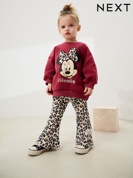 Burgundy Red Leopard Minnie Mouse Sweatshirt and Flare Leggings Set (3mths-7yrs) (AR3400) | £20 - £24