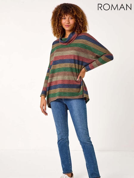 Roman Blue Relaxed Stripe Cowl Neck Tunic Top (AR3593) | £40