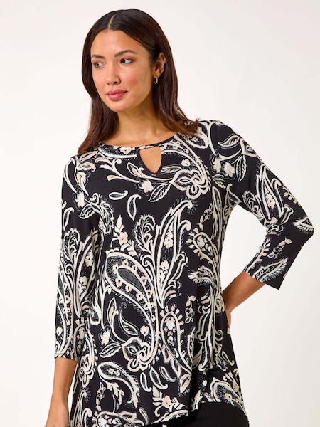 Roman Black Paisley Print Keyhole Top (AR3623) | £40