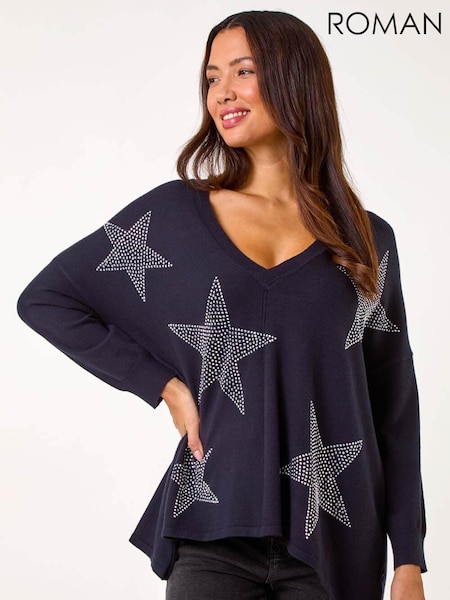 Roman Blue Star Detail Hanky Hem Knit Jumper (AR3633) | £42