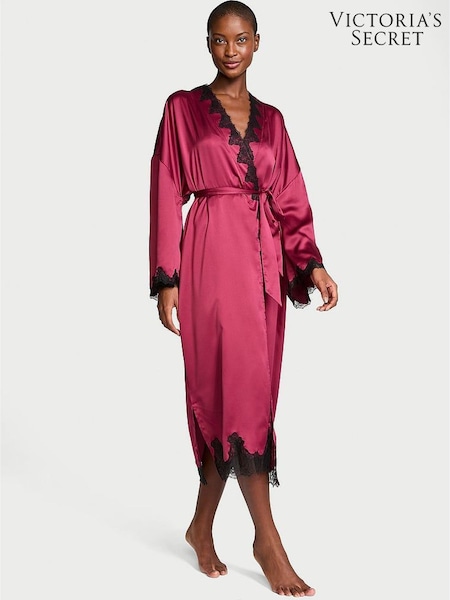 Victoria's Secret Campari Red Satin Lace Trim Open Back Robe (AR3690) | £105