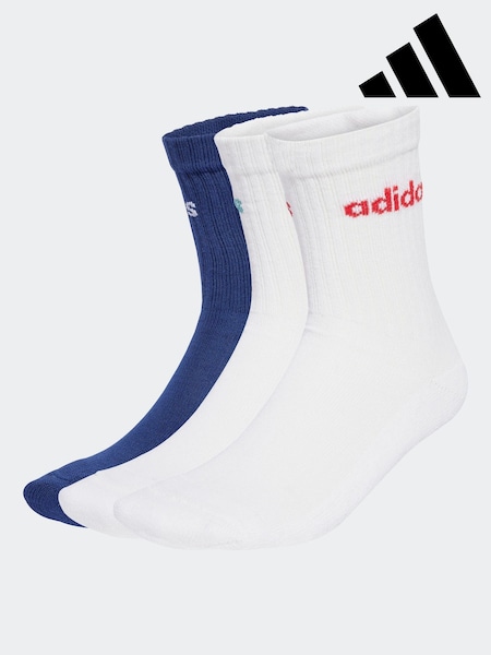 adidas Blue Linear Crew Cushioned Socks 3 Pack (AR3709) | £9