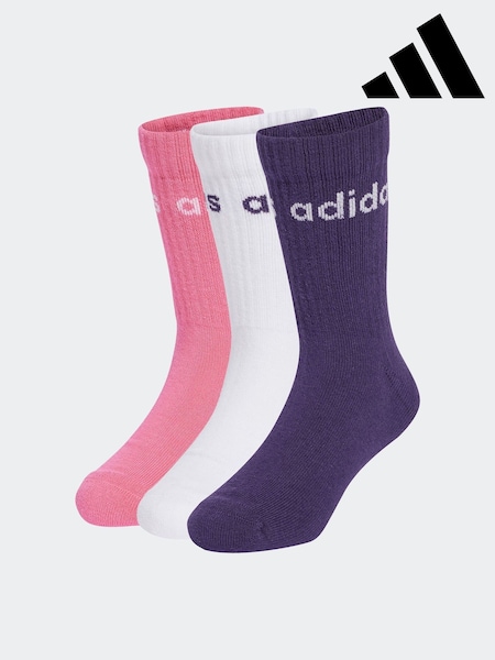 adidas White Linear Kids Crew Socks 3 Pack (AR3712) | £6