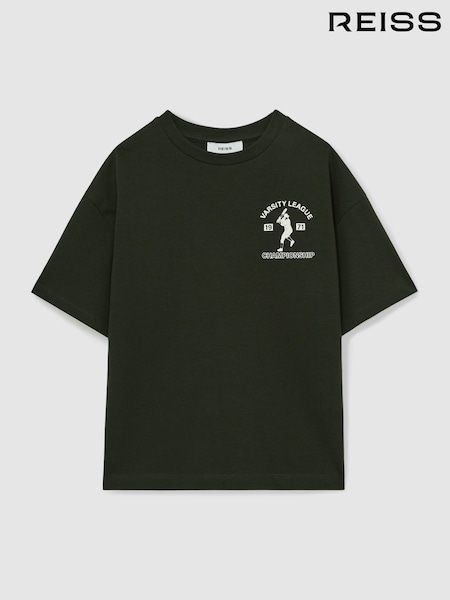 Reiss Forest Green Zito 13-14 yrs Cotton Varsity-League T-Shirt (AR3837) | £24