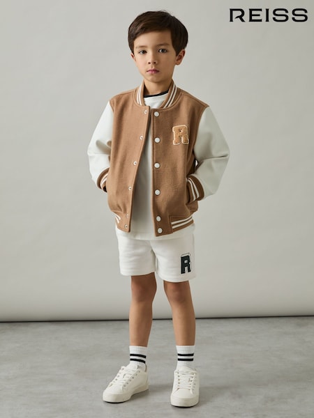 Reiss Off White/Forest Green Marcus 3-9 yrs Jersey Drawstring R Print Shorts (AR3840) | £24