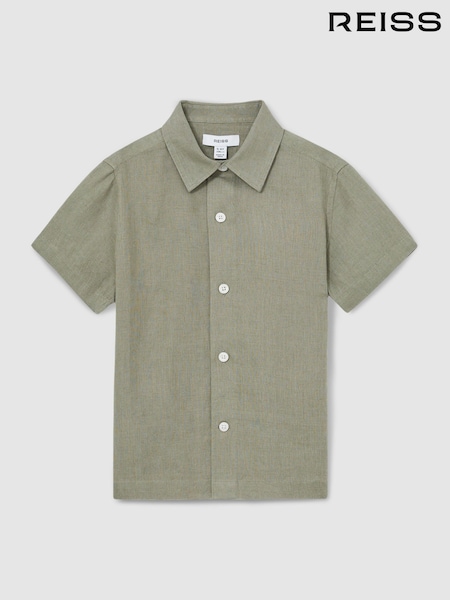 Reiss Thyme Green Holiday 13-14 yrs Short Sleeve Linen Shirt (AR3860) | £40