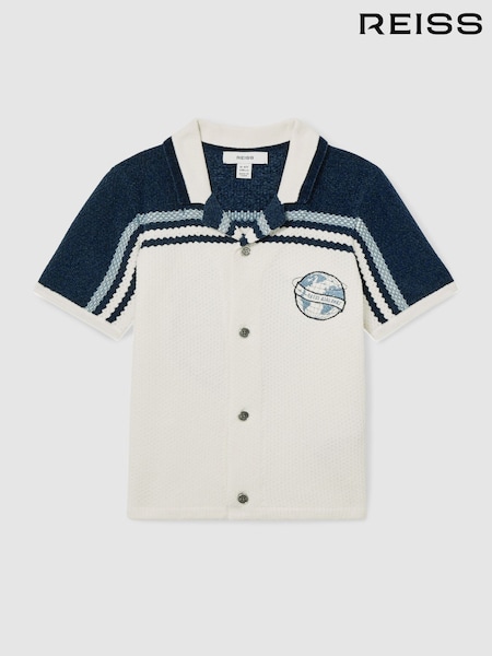 Reiss Navy/Airforce Blue/White Mitchell 13-14 yrs Chenille Airlines Embroidery Shirt (AR3863) | £52