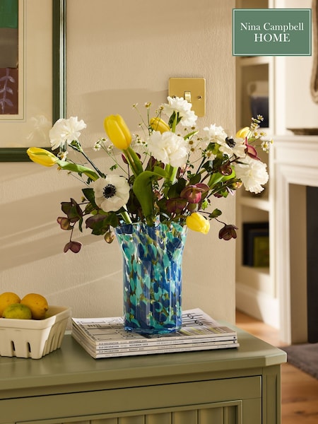 Nina Campbell Teal Blue Fluted Confetti Glass Vase (AR3909) | £28
