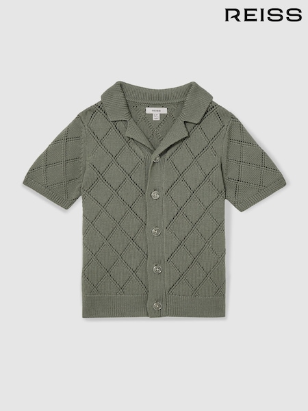 Reiss Dark Sage Filby Cotton Blend Diamond Knit Shirt (AR3931) | £48